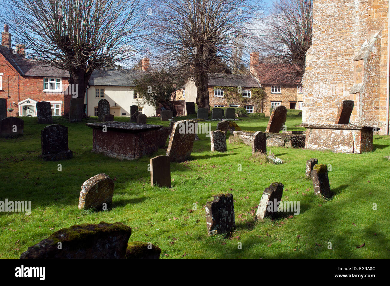 St. Mary`s churchyard, Priors Hardwick, Warwickshire, England, UK Stock Photo